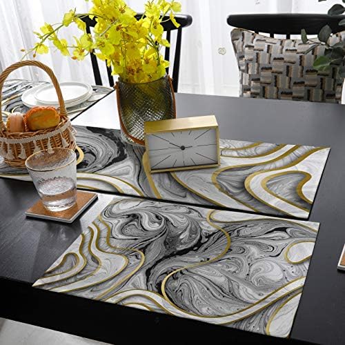 Colorum Table Runner e PlacEmats definidos para mesa de jantar, linha de textura de mármore, algodão branco