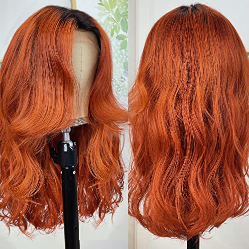 UNICE 12A Cinnamon laranja com raízes escuras 13x4 Waços de renda de onda solta cabelos humanos para mulheres,