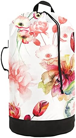 Flores de lavanderia mochila de lavanderia pesada com alças e alças de ombro Viagem Bolsa de roupa com tração