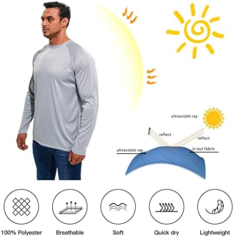 BIOKEY MEN MENS 50+ camisas de pesca de manga comprida camisa de sol, camisa de caminhada UV SPF para nadar ao ar