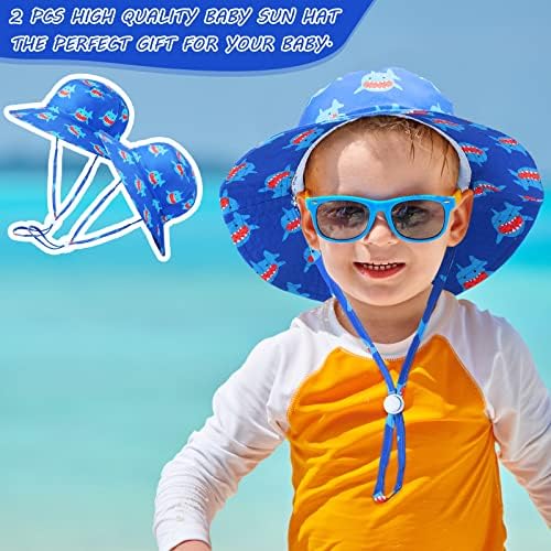 2 PCs Baby Sun Hat Hat Hat Chapéu de Piscina de Praia UPF 50+ Brim Brim Chamada de queixo Creca do Sun Hat Hat