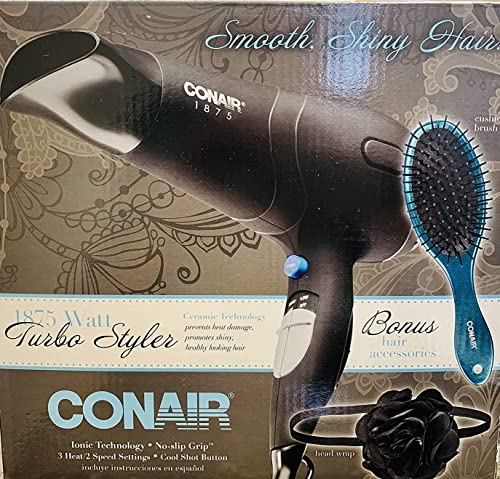 Conair 1875 Watt Turbo Styler Secador de cabelo Ionic Technology V25476 Black/Chrome