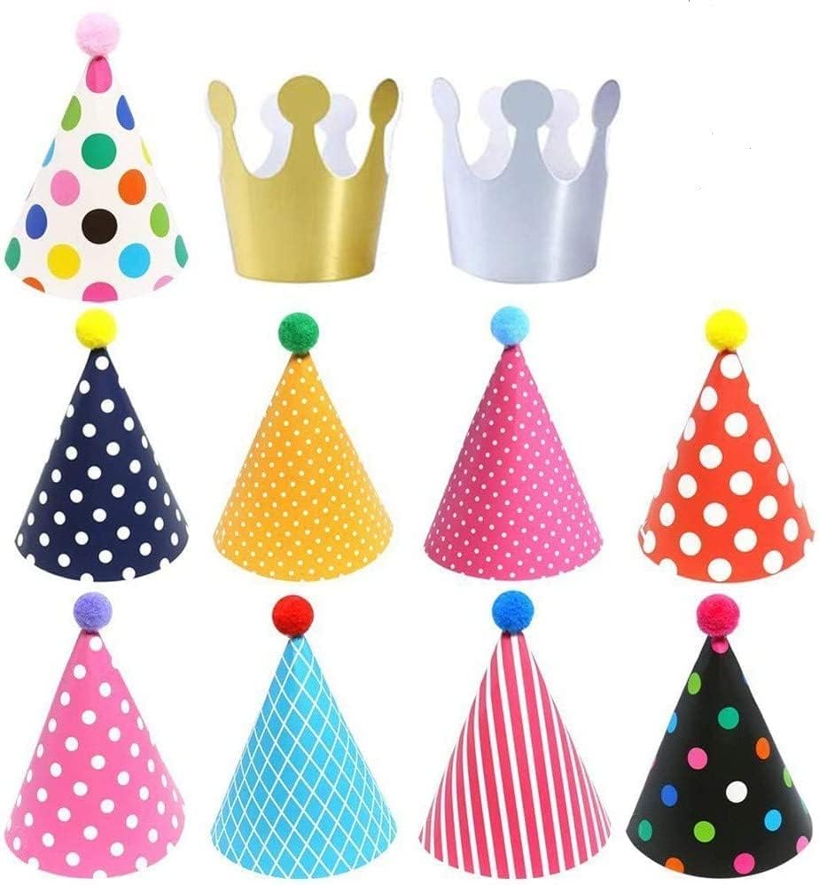 Chapéus de cone da festa de aniversário da ELAKISS 11PCS - POM POMS, Lovely Cake Cone Birthday Paper