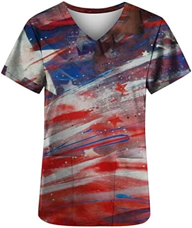 American Flag Tops for Women Independence Day Casual Manga curta Camisetas de enfermagem 4 de julho Camisa patriótica