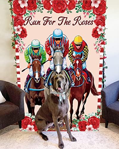 Binqoo 5x7ft Kentucky Run for the Roses Backdrop Red Rose Derby Churchill Down Jockey Racing Party Background