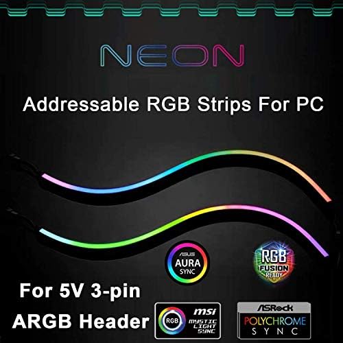 Airgoo Neon endereçável RGB PC LED Tira, 2x15.7inch Rainbow Magnetic Argb Strip para 5V aura de 3 pin Sync, Gigabyte