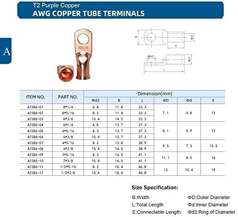 Clipe multifuncional 10 PCS AWG T2 Cobre de cobre Pesado terminais de arame prensado a frio 6 x 1/4 com tubo
