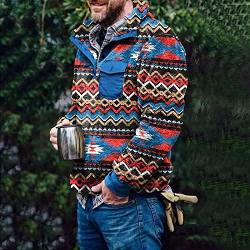 Camiscedores para homens Fleece Aztec Print Vintage Divertido Sweatters Comenda com suéter de decote