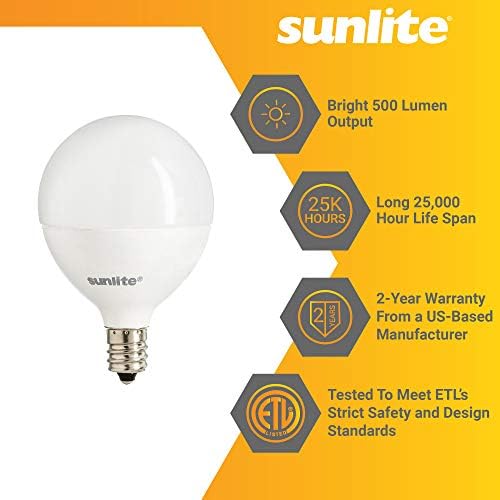 Sunlite 80545 LED G16.5 LUZ GLOBO BULBA, 7 WATTS, 500 LUMENS, Dimmable, Base Candelabra E12, lâmpadas