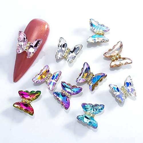 Danneasy 36pcs 3d Butterfly Nail Rhinestones Charmms Gems de unhas Cristal de vidro Diamante de