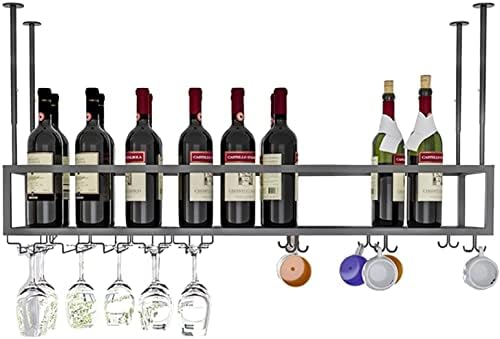 EMISOO Teto pendurado na prateleira de vinho, preto exibição industrial portador de vinhos Rack de