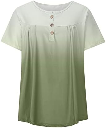 Lcepcy Womens Summer Gradient Tunic Tops para leggings V Botão de pescoço Camista de manga curta Camista curva Blushs