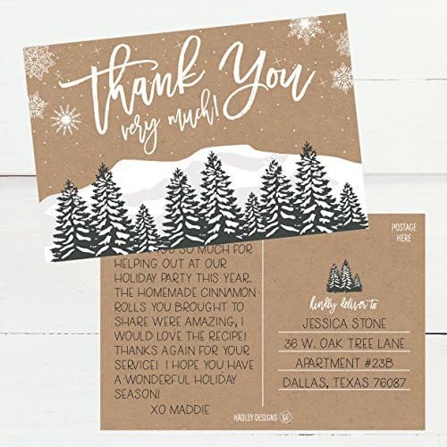 25 4x6 Holida de Natal da floresta Obrigado Cartões postais, em branco, fofo moderno de inverno de inverno