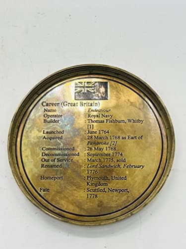 Real Handicarft Store Antique Brass Ship Compass hms Endeavor junho de 1764-1778 com caixa de madeira