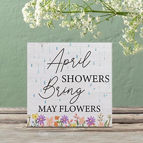 Chuveiros de abril trazem as flores de maio Caixa de madeira SIGN FARMHOUSED Caixa de madeira SIGN BLOCOS DE