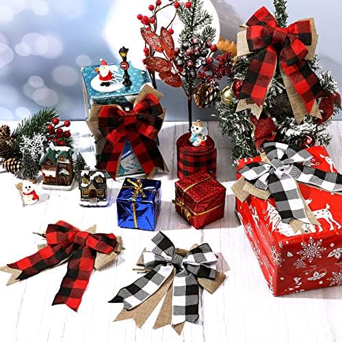 Willbond 10 peças 6 polegadas de Natal Buffalo Boldes Boldes Burlap Christmas Wreaths Gradents Boldes para grinaldas