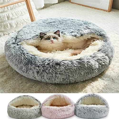 Cachorro redondo gato inverno saco de dormir quente e luxuoso cama de estimação de estimação calmante