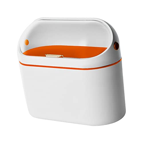 Lixo de desktop multifuncional Fenteer com tampa para o quarto de bancada de mesa, laranja