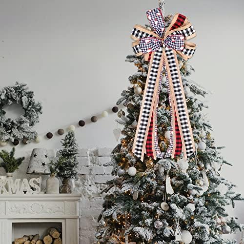 WBCBEC Christmas Tree Bow Topper, 31 x 13 polegadas vermelho preto Christmas Bow Topper, arco decorativo