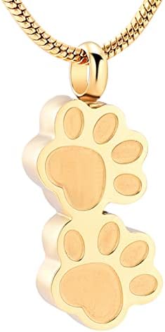 Dotuiarg Aço inoxidável Double Dog Paw Print Together Memorial Urna Colar para cinzas de estimação