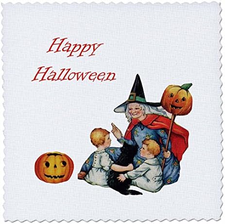 3drose qs_126125_2 Vintage Happy Halloween Witch com crianças pequenas e um quadrado de colcha