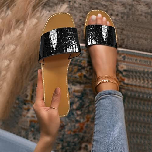 Slippers femininos de verão feminino casual moda de cor sólida em couro aberto de pé redondo de pé casual chinelos planos sandálias planas