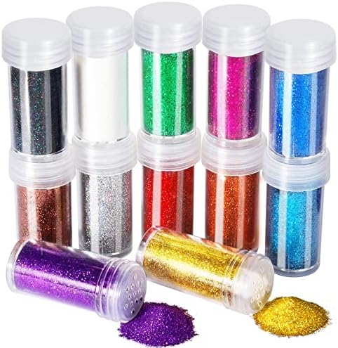 12 peças Glitter fino, fandamei 12 Cores 10g Conjunto de jarra de brilho de glitter, pó de glitter fino extra para