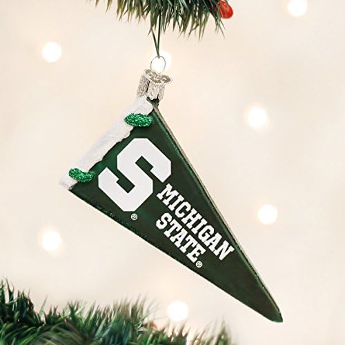 Velho Mundo de Natal da Michigan State University Spartans Ornamentos de vidro soprados para galhardete da árvore