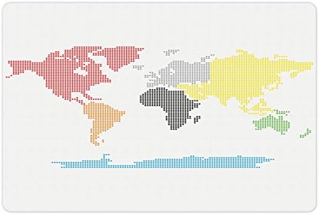 Mapa do mundo lunarável tapete de estimação para alimentos e água, mapa mundial colorido digital pontilhado em