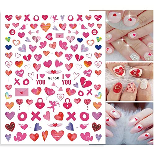 Adesivos de arte de dia dos namorados adesivos decalques de coração decorações de unhas 3d amor auto-adesivo
