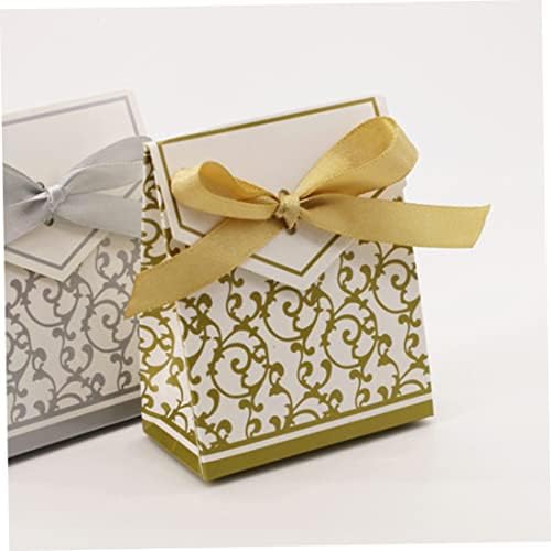 Caixas de doces Hlyurlus, 50pcs favorece caixas de casamento de fita dourada de fãs de doces Caixas