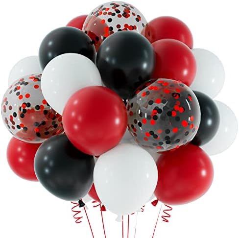 Tuparka 12 polegadas de confete vermelho preto Balloons Kit 60 pacote de balão de festas preto e branco