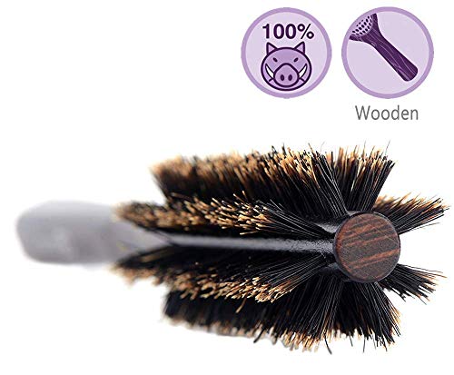 Pequena escova de cerdas de javali redonda para cabelos finos ou curtos, escova redonda com javali