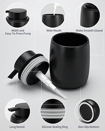 Dispensador de sabão preto 2 pacote, dispensador de sabão em cerâmica preto fosco para banheiro, dispensador de