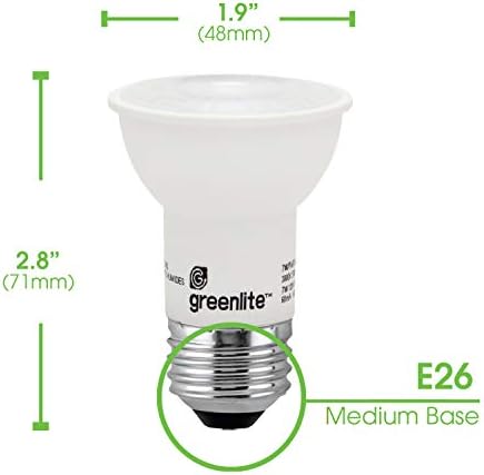 Greenlite LED PAR16 Lâmpada de inundação diminuída, 7W, 500 lúmens, 3000k Branco brilhante, interno/externo,