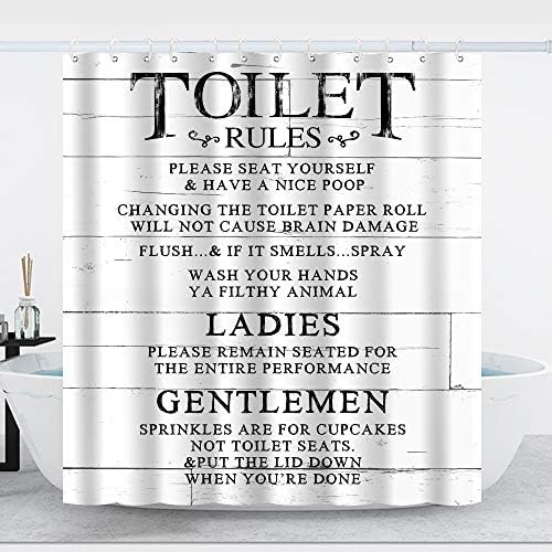 Cortina de chuveiro de regras engraçadas do banheiro engraçado Kercan | Por favor, se sinta citação | Fundo