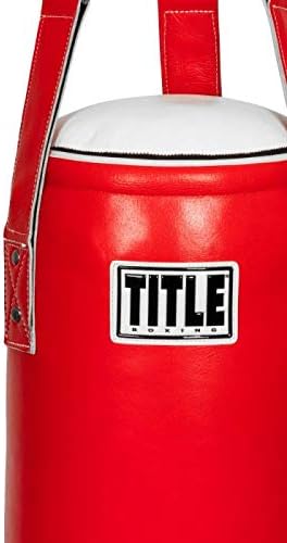Bolsa pesada de precisão de couro de boxe de título, vermelho/branco