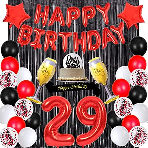 SANTONILA RED RED 29º aniversário Decorações de feliz aniversário Banco de faixa Cheers a 29 anos Bolo