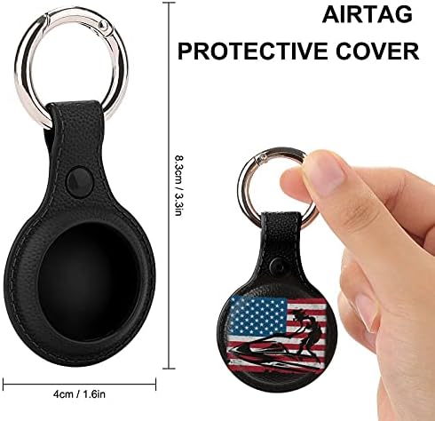 Jet Ski American Flag vintage Design upgrade Leather Case para Airtag Key Finder Phone Finder Anti-arranhar