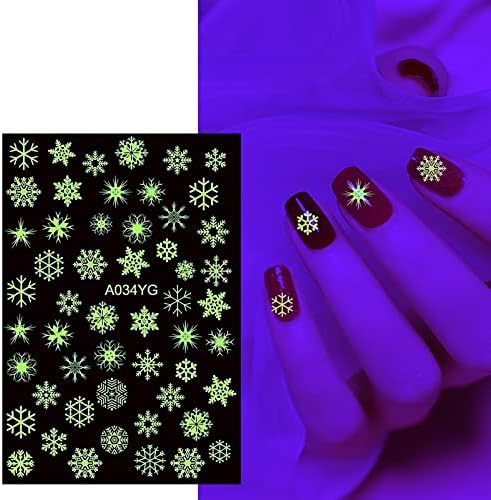 6 folhas Decalques de adesivos luminosos adesivos de unha Designs luminosos fluorescentes Decalque de Natal