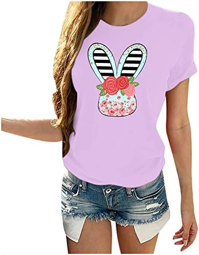 Camisas de Páscoa CGGMVCG para Mulheres 2023 Bunny Páscoa Mangas soltas T-shirt Impressão de camisetas