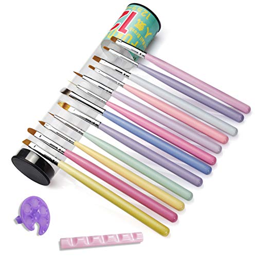 12pcs Bruscos de arte unhas para conjunto de acrílico colorido para canetas de canetas de detalhes
