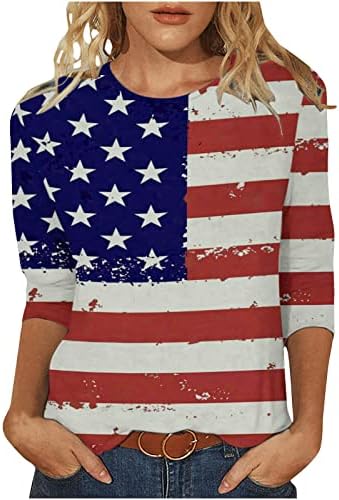 Camisa de pescoço para garotas adolescentes 3/4 manga 2023 algodão independência do Dia da Independência