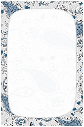 Alaza azul indiano Paisley Boho Folhas de berço encaixadas lençóis de berço para meninos bebês meninas