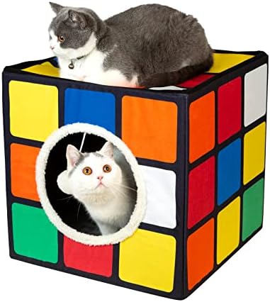Luckitty Cat Magic Cube, Grande caverna para gatos internos - casa de condomínio dobrável com almofadas