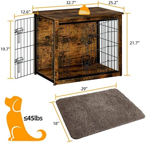 Móveis Appolyn Dog Crate com almofada, mesa de extremidade lateral, caixa de cães com duas portas,