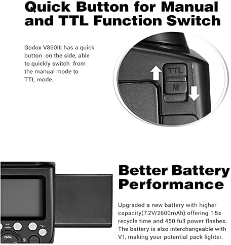 Câmera Godox Flash Speedlight V860III-C para Canon [Bateria Li-On atualizada] Compatível com câmeras digitais