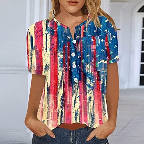 4 de julho camisetas para mulheres de manga curta v túnica de túnica American Flag Star