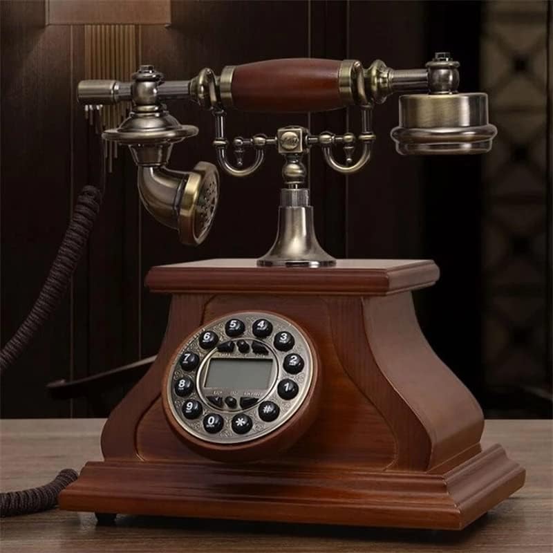 Gretd Antique Wood Wood Telefone fixo Touch Dial Linear Linear Sino eletrônico, luz de fundo azul+HandsFree+ID do