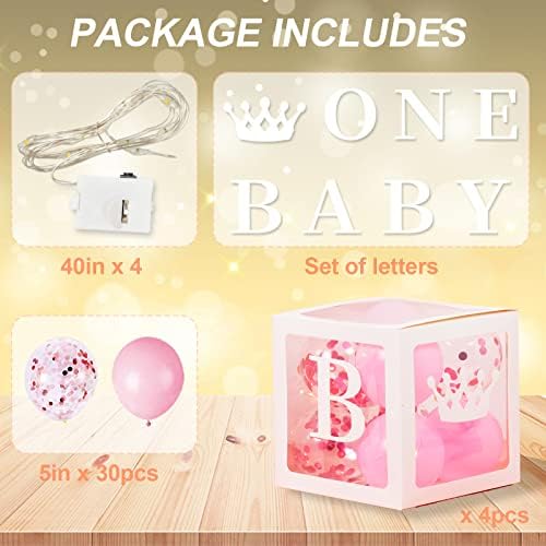 60pcs Balões de confetes de ouro branco rosa e decorações de chá de bebê para menina